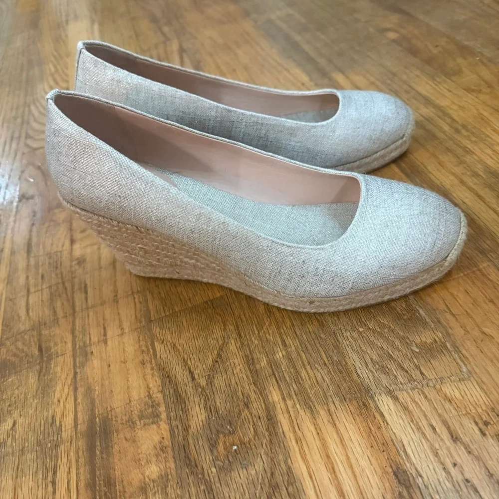 J. Crew Seville Espadrille Wedge Heels Linen Flax Canvas Beige Slip On Size 10